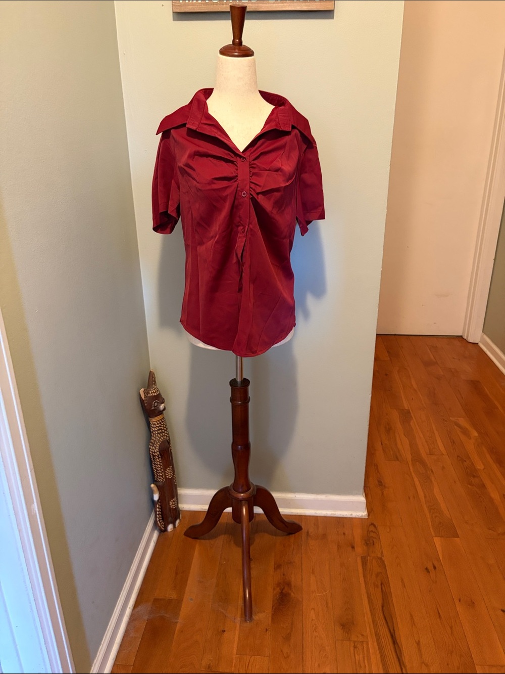 Women’s Short-Sleeve Button Front Top - Burgundy